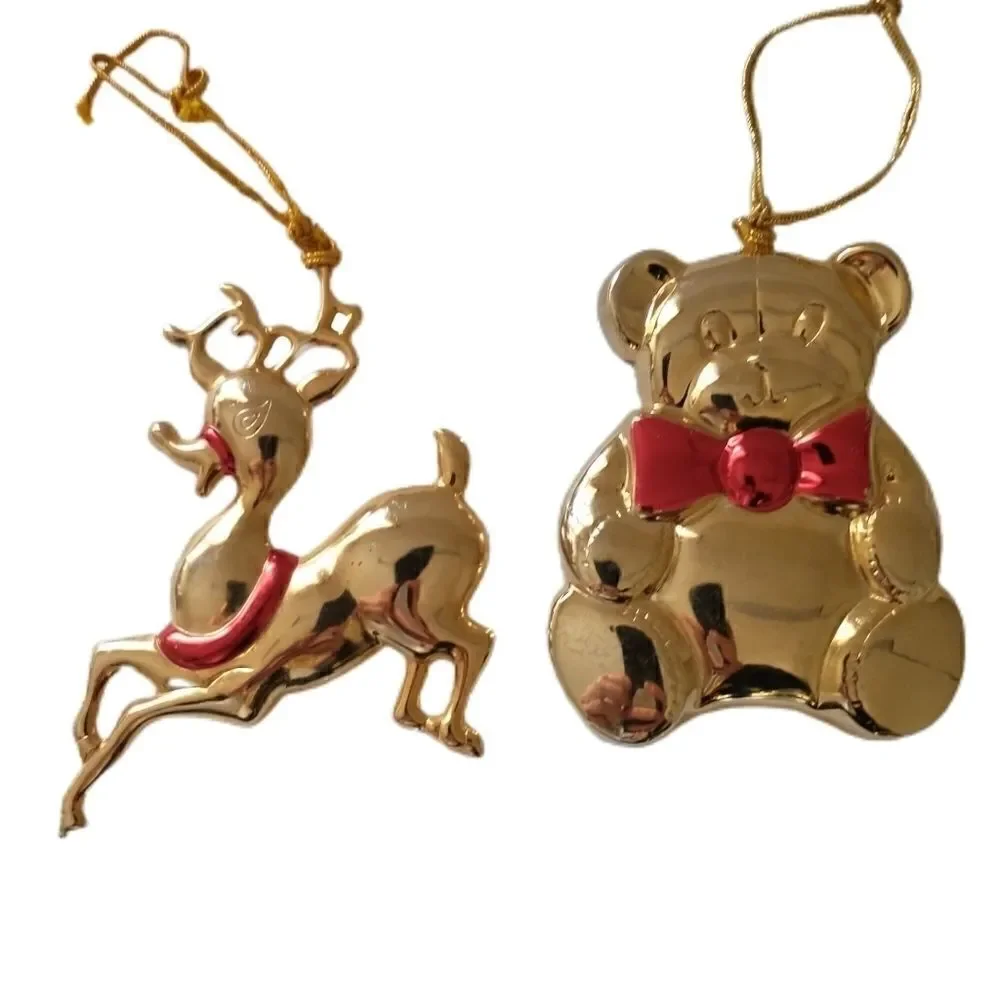 2 Vtg Gloria‎ Duchin Ornaments Classics Collection Reindeer Teddy Bear Gold Tone